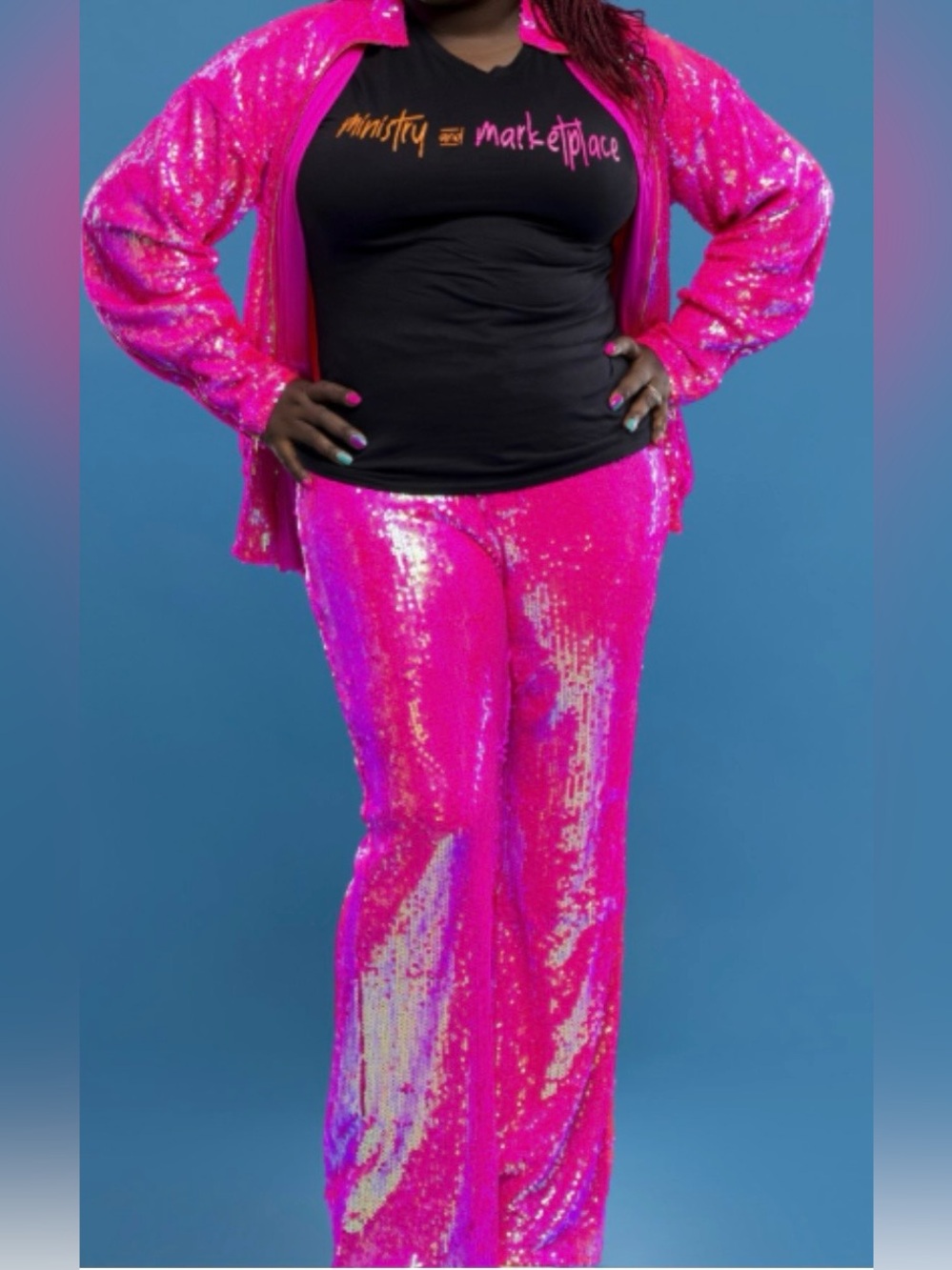 Love Highlight Fuchsia Sequin Straight-Leg Pants